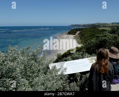Visiteurs au sanctuaire marin de Mushroom Reef, Mornington Peninsula, Victoria, Australie Banque D'Images