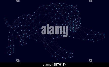 Élément filaire d'un tigre de saut de lignes bleues avec lumières lumineuses sur fond sombre. Illustration vectorielle. Illustration de Vecteur