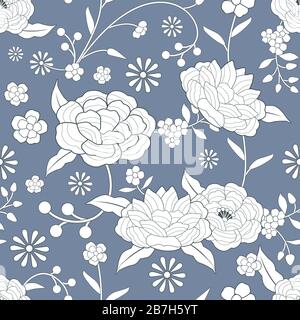 Motif fleuri sans couture à base de fleurs brodées de châle oriental Illustration de Vecteur