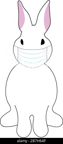Lapin de Pâques blanc dans un masque médical. Illustration de Vecteur