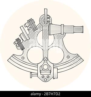 Sextant - astrolabe de navigation ancienne, appareil de navigation nautique vintage, isolé sur fond blanc Illustration de Vecteur
