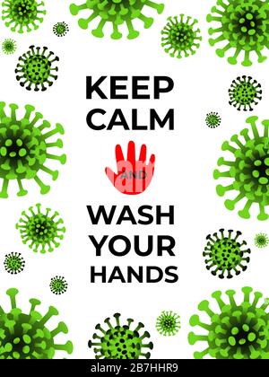 Lavez-vous les mains pour éviter l'infection par le coronavirus. Inscription des panneaux d'avertissement pour affiches, bannières, autocollants. Illustration de Vecteur