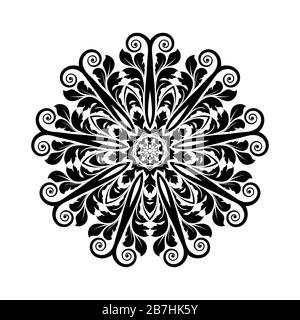 Mandala noir rond sur fond blanc isolé. Ornement décoratif dans le style oriental ethnique. Parfait pour tout design, anniversaire, vacances, kaléidoscop Banque D'Images