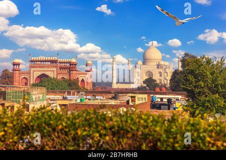 Complexe Taj Mahal, vue depuis le toit d'Agra, Inde Banque D'Images