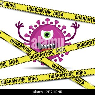 Zone de quarantaine ARRÊTER le coronavirus (2019-ncov) - mignon virus ou bactérie dessiné à la main - phrase de sensibilisation. Coronavirus en Chine. Roman coronaviru Illustration de Vecteur