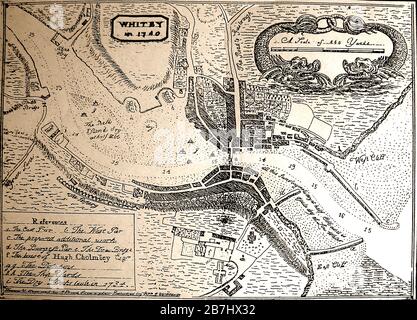 Whitby, Yorkshire du Nord, ancienne carte de Whitby Yorkshire du Nord en 1740 Banque D'Images