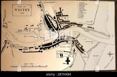 Whitby, Yorkshire du Nord, ancienne carte de Whitby Yorkshire du Nord en 1768 Banque D'Images