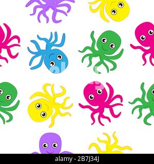 Mignonne et drôle de poulpes de dessin animé. Illustration vectorielle transparente. Illustration de Vecteur