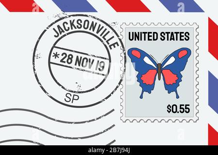 Timbre-poste vectoriel de Jacksonville - cachet de poste américain sur une lettre. Illustration de Vecteur