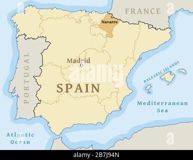 Carte de localisation de la communauté autonome de Navarre en Espagne. Illustration vectorielle. Illustration de Vecteur