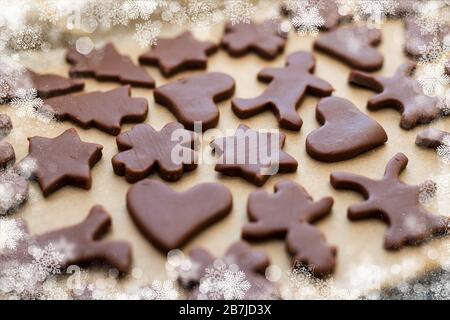 Fond cookies de Noël avec cadre flocon de neige - mise au point sélective Banque D'Images