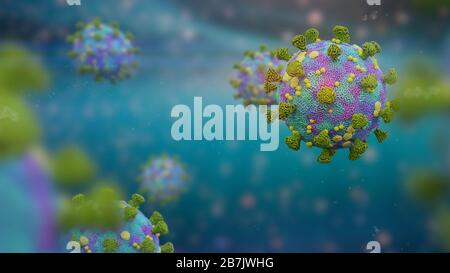 Éclosion du virus Covid-19, le coronavirus menaçant la santé - capable de causer la maladie de la grippe commune et aussi des maladies plus graves (renderi de la science tridimensionnelle Banque D'Images