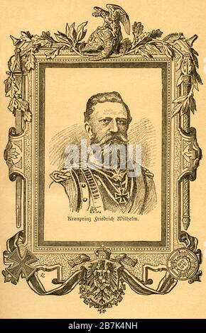 Europa, Deutschland, Berlin, Friedrich III. Von Preußen, Deutscher Kaiser und König von Preußen, aus dem Hause Hohenzollern, 99 Tage Kaiser, Porträt in einem Rahmen, Motiv : ' Der Krieg zwischen Frankreich und Deutschland in den Jahren 1870 - 1871 ' , von J. Scheibert, Verlag von W. Pauli's Nachfolger ( H. Jerosch ) , Berlin, 1895 . / Europe, Allemagne, Berlin, Frederick III , Friedrich III de la Prusse, empereur allemand et roi de Prusse , Empereur pendant quatre-vingt-dix-neuf jours , portrait dans un cadre, image de : ' Der Krieg zwischen Frankreich und Deutschland in den Jahren 1870 - 1871 ' ( la guerre b Banque D'Images