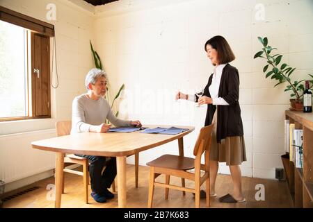 Couple senior qui aime le vin Banque D'Images