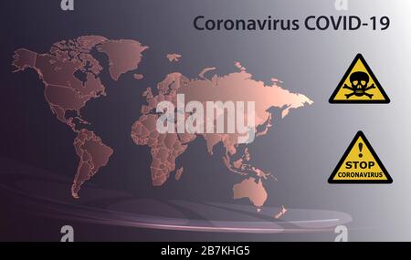 Carte du monde Coronavirus COVID-19 signe un vecteur d'alerte Illustration de Vecteur