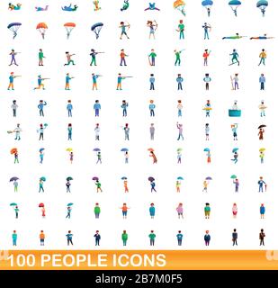 100 personnes icons set. Cartoon illustration de 100 personnes icônes vector set isolé sur fond blanc Illustration de Vecteur