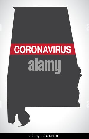 Carte de l'état fédéral d'Alabama USA avec illustration d'avertissement de Coronavirus Illustration de Vecteur