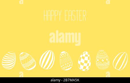 Collection d'icônes d'œufs de Pâques dans le style des gribouillis - bannière de l'horisontal avec place pour le texte. Fond bordure sans fin. Illustration vectorielle dessinée à la main. Illustration de Vecteur