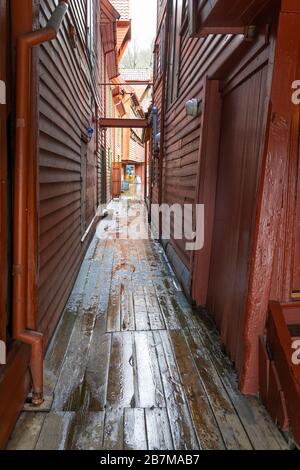 Bryggen le vieux quartier de Bergen avec des maisons en bois, Norvège Banque D'Images