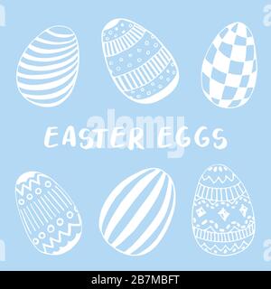 Œufs de Pâques dessinés à la main dans un style caniche. Icônes de chasse aux œufs. Conception simple pour les vacances de printemps. Illustration vectorielle Illustration de Vecteur