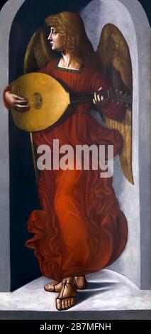 Ange en rouge avec un Lute, Giovanni Ambrogio de Predis, vers 1495, Banque D'Images