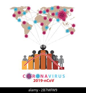 Propagation du virus Corona - problèmes de santé, impact sur l'économie mondiale cesse de croître - concept de conception avec Barème et hommes d'affaires Illustration de Vecteur