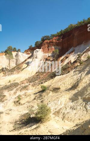 Carrières ocre de couleur terre près de Roussillon en France pendant une journée ensoleillée Banque D'Images