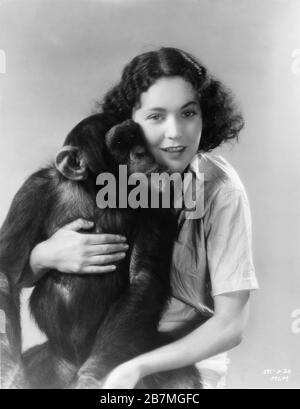 MAUREEN O'SULLIVAN et Chimpanzee Publicité Portrait en tant que Jane Parker pour TARZAN L'homme APE 1932 directeur W. S. VAN DIKE roman EDGAR RICE BURROUGHS adaptation CYRIL HUME dialogue IVOR NOVELLO Metro Goldwyn Mayer Banque D'Images