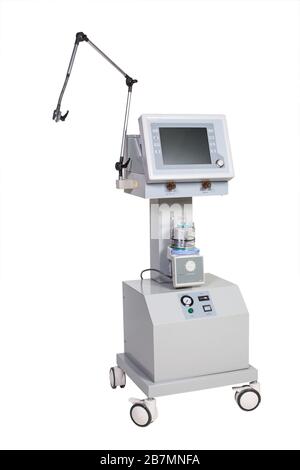 Appareils modernes d'équipement médical hospitalier pour la ventilation artificielle pulmonaire isolés en blanc Banque D'Images