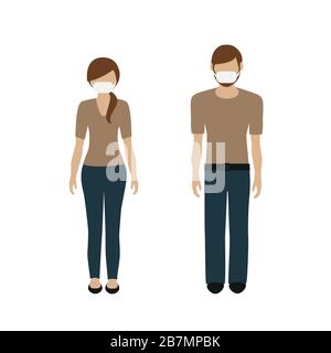 Homme et femme avec protection de la bouche isolée sur l'illustration vectorielle de fond blanc EPS10 Illustration de Vecteur