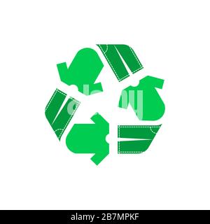 Symbole recyclage des vêtements. Symbole de recyclage vert avec T-shirt et Jean. Mode de vie durable et fabrication écologique. Concept zéro déchet. Vecteur Illustration de Vecteur