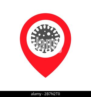Point de carte avec coronavirus. Transmission de virus ou emplacement de virus associé. Modèle de logo vectoriel. SPE 10 Illustration de Vecteur