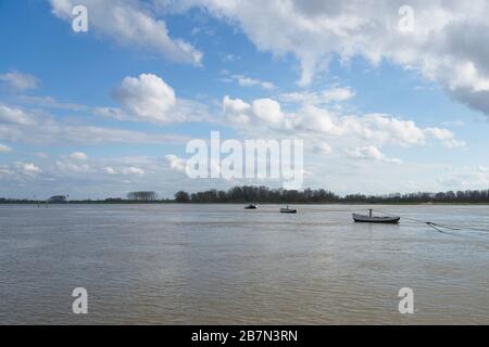 Ferry par câble (gierpont) au-dessus du Rhin entre Wageningen et Opheusden aux Pays-Bas Banque D'Images