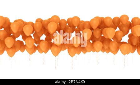 Des ballons de célébration orange sur une rangée. Isolé sur fond blanc Banque D'Images