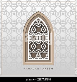 Carte vectorielle Ramadan kareem avec fenêtre arabe. Couper Illustration de Vecteur