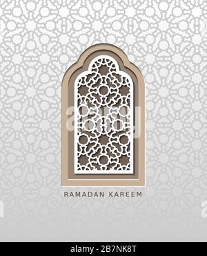 Carte vectorielle Ramadan kareem avec fenêtre arabe. Couper Illustration de Vecteur