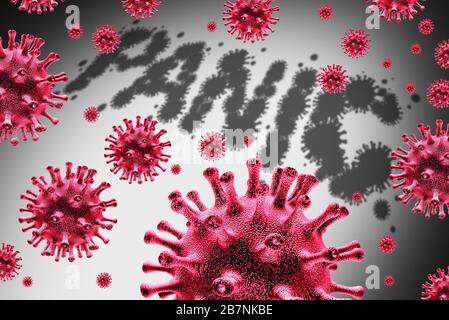 La panique du coronavirus et l'épidémie de virus la peur et la transmission pandémique l'anxiété ou l'incertitude de l'épidémie publique et la crise médicale contagieuse covid-19. Banque D'Images