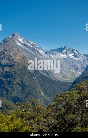 Le Routeburn Track est un circuit classique de tramping dans les Alpes du Sud de New Zealands. Vue de Key Summit vers Mount Christina Banque D'Images