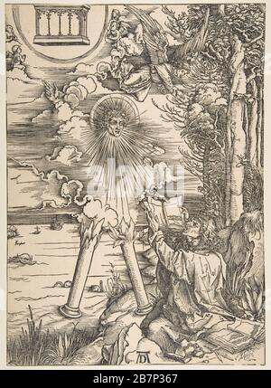 Saint John avaler le livre, de l'Apocalypse, édition latine, 1511, 1511. Banque D'Images