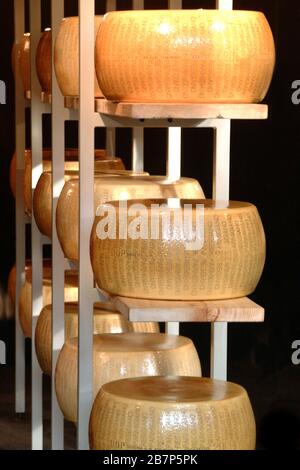 Turin, Piémont, Italie. -22/10/2010- la foire alimentaire 'Salone del Gusto'. Fromage Parmigiano Reggiano. Banque D'Images