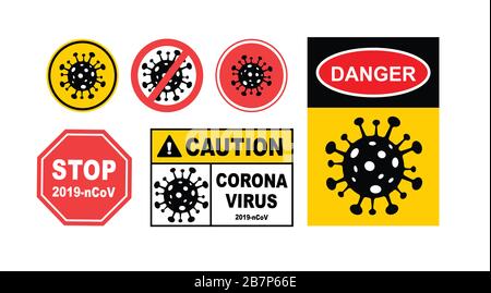 Avertissement signe du virus corona , danger du virus Corona et maladie du risque pour la santé publique et éclosion de covid-19. Concept médical pandémique avec cellules dangereuses Illustration de Vecteur