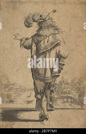 Monsieur vu de l'arrière indiquant un paysage, après 1629. Après Abraham Bosse. Après Jean de Saint-Igny Banque D'Images