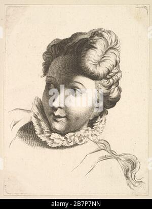 Chef d'une femme portant une ruff, de Livre de T&#xea;tes Grav&#xe9;es d'Prés F. Boucher et autres (Livre des têtes gravé après F. Boucher et autres), XVIIIe siècle. Après Fran&#xe7;ois Boucher. Banque D'Images