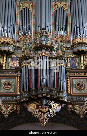 L'orgue de la cathédrale de Roskilde, Roskilde, Zélande, Danemark, Europe Banque D'Images