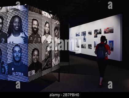 LAUSANNE, SUISSE - 7 août 2019. Intérieur du Musée Olympique, plus grande archive des Jeux Olympiques du monde, Lausanne Banque D'Images