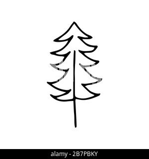 Bel arbre sur un fond blanc. Journée nationale des forêts. Le concept de conservation de la nature. Illustration noir et blanc de style Doodle. National Illustration de Vecteur