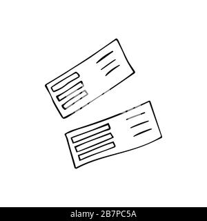 Billets en papier pour le voyage, le vol ou l'événement. Deux billets d'illustration noir et blanc dans le style des gribouillis Illustration de Vecteur