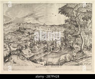 Le Wagon belge (Plaustrum Belgicum) des grands paysages, CA. 1555-56. Banque D'Images