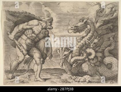 Hercules et l'Hydra de Lerna. Banque D'Images