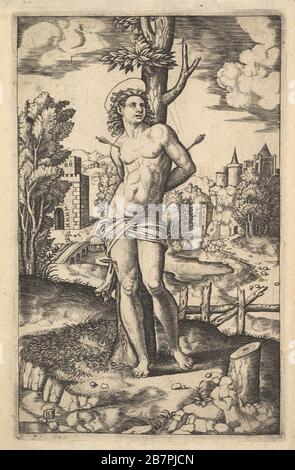 Saint-Sébastien attaché à un arbre percé de flèches, 1530-60. Banque D'Images